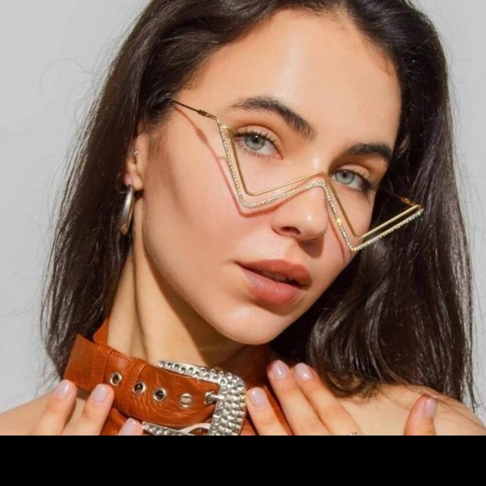 Chic Gold Geometric Glasses with Rhinestone Accents